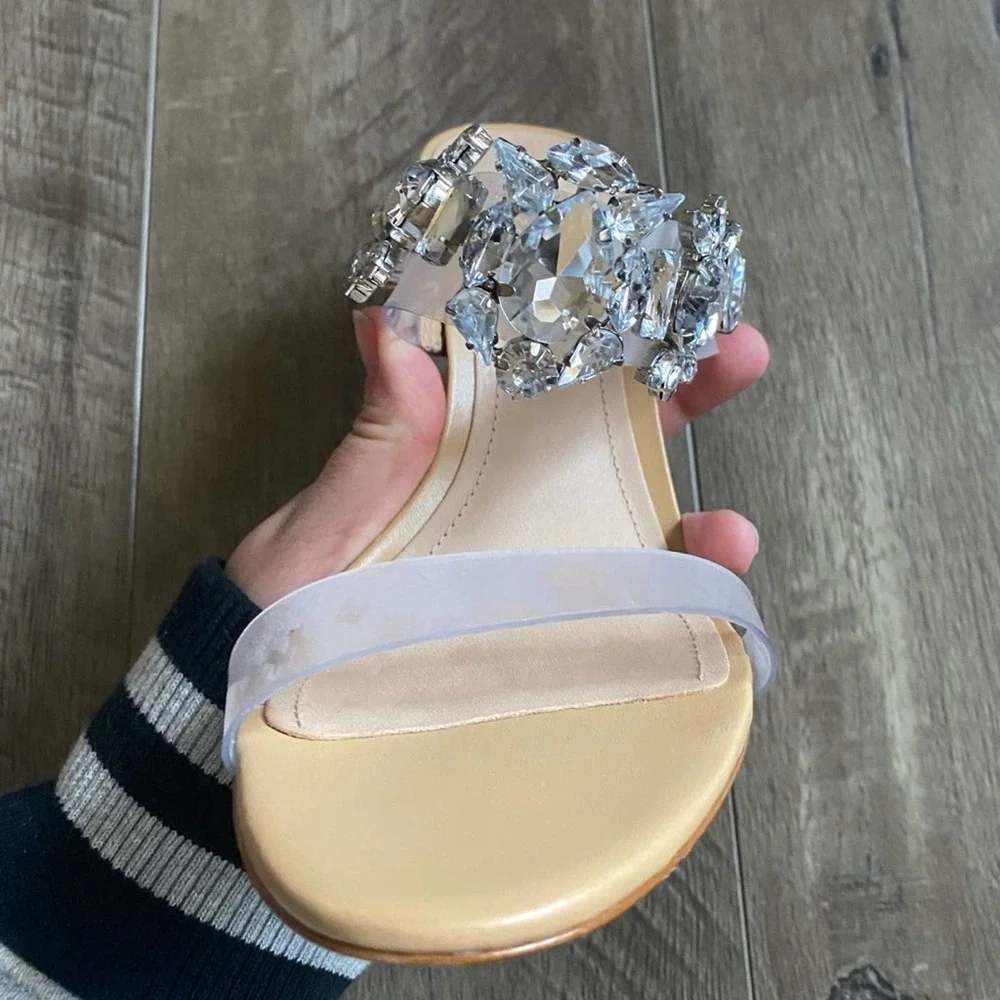 NWB SCHUTZ Laureen Vinyl & Crystal Sandal Light Wood 8.5
